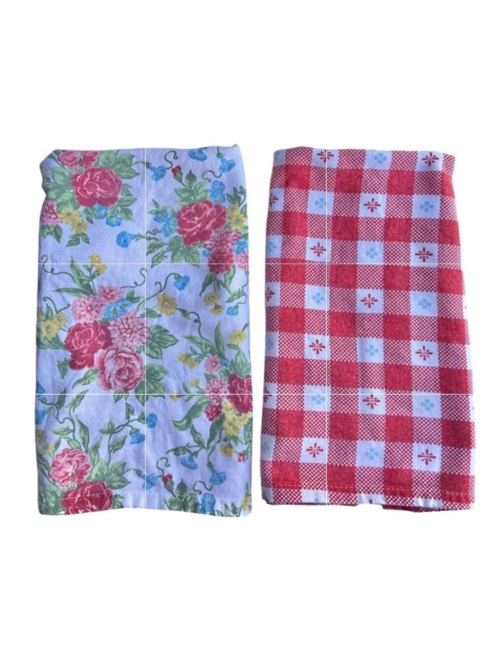 The Pioneer Woman Kitchen Towels Floral & Checkered Red White Blue 26"x15.5" Two